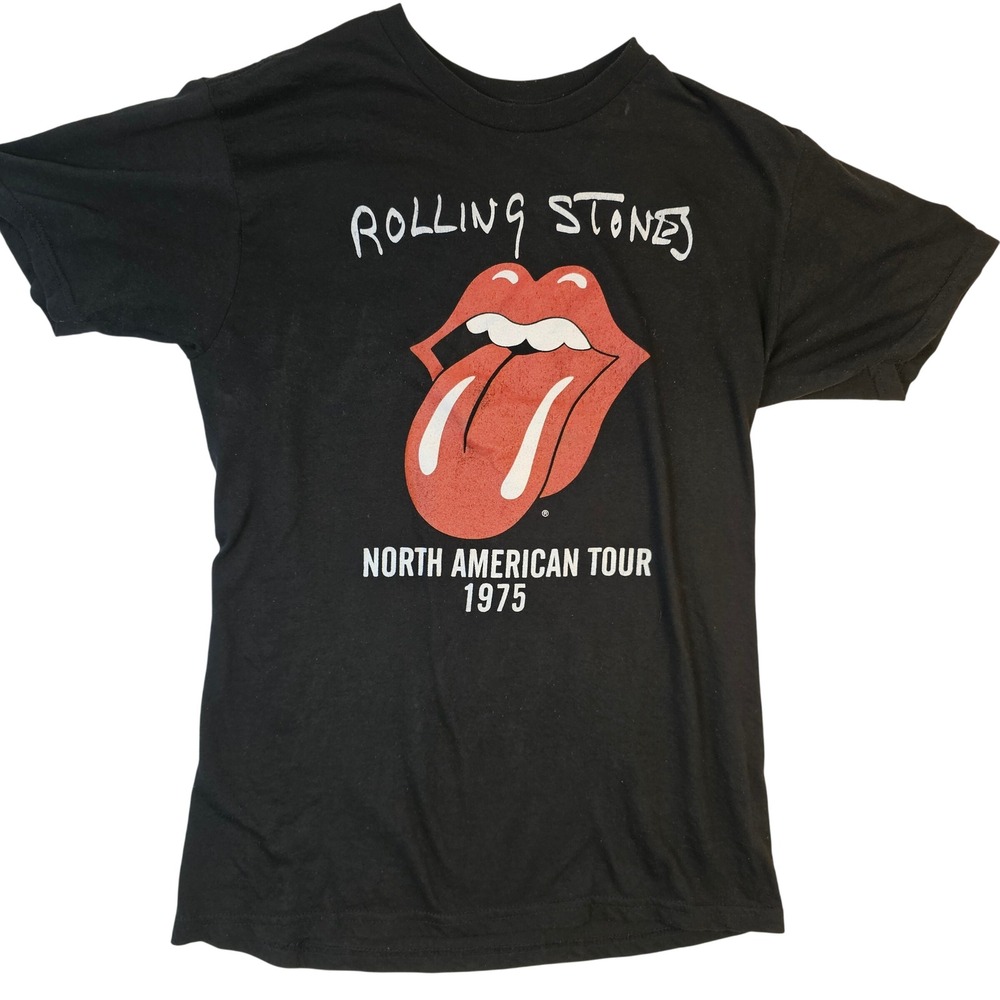 Rolling Stones North American Tour 1975 Graphic T-Shirt Black Small SM